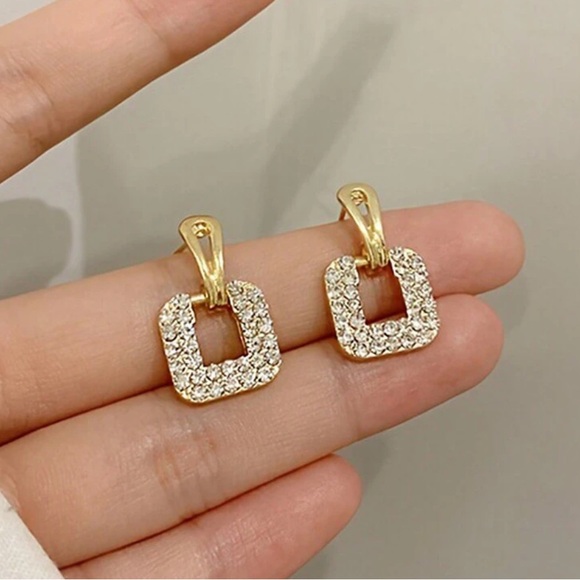 Cubic Zirconia Gold Square Earrings - Picture 5 of 8